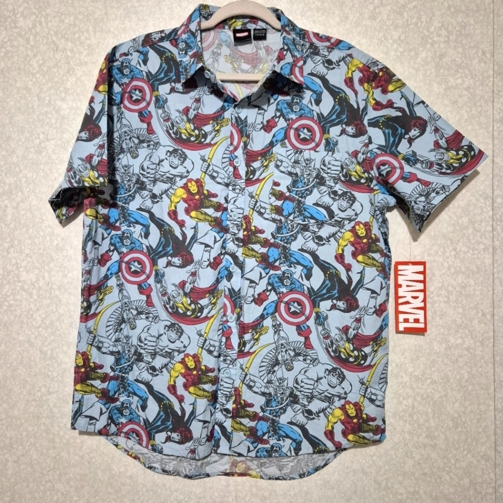 NEW..Marvel Men's Blue Graphic Shirt..SIZE:L